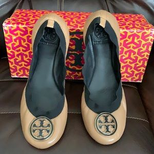 🔥Tory Burch Caroline Mestico/Elastic Ballerina Flats Shoes